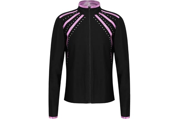 FEESHOW Konståkning för barn, flickor, glitter, med strass, långärmad, konståkning, sportjacka, smal passform, skridskoåkning, toppar, termojacka, topp
