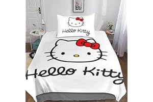 PACUM Hello Kitty Set Di Biancheria Da Letto Per Con Copripiumini Stampa 3D 2 pezzi, Cartoon Cat Copripiumino Biancheria Da Letto Per Ragazzi E Ragazze Single（135x200cm）