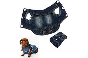 Ducomi Fonzie - Veste en Jean pour Chien - Gilet en Jean pour Petit et Moyen Chien - Effet Vintage et usé - Tailles Disponibles du XS au XXL (Dark Blue, M)