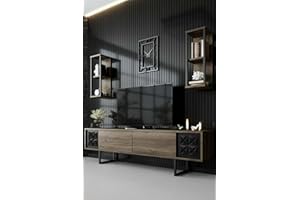 Dmora - Mobile porta TV Kaus, Credenza da soggiorno, Armadio basso per TV, Base parete attrezzata, 180x30h48 cm, Noce e Nero