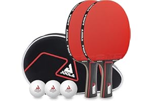 JOOLA Set Duo Pro 2 Raquetas 3 Pelotas de Ping Pong + Funda Protectora, Rojo y Negro, 6 Piezas