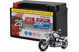 Cartec Motorcykelbatteri YTX9-BS, 8Ah, 135A, gelteknik motorcykel startbatteri, OEM-kvalitet, cykelsäker, lagrbar, underhållsfri