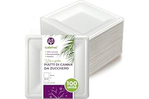 GoBeTree 100 piatti quadrate in canna da zucchero 16 cm bianchi. piatti di carta monouso extra resistenti, per campeggio, picnic, feste, barbecue, compleanni