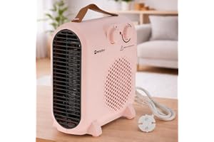 M Mimotec Rosa kompakt elektrisk värmare, 2 000 W, 3 nivåer (blåsare/låg/hög), justerbar termostat, IP20, tyst <53 dB, överhe