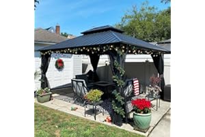 PURPLE LEAF Tonnelle de Jardin Exterieur Aluminium 4,25 x 3,65 m, Pergola Jardin Exterieur à Double Toit en Acier Galvanisé avec Rideaux, Tente de Réception Robuste pour Camping, Fête, Stockage, Gris