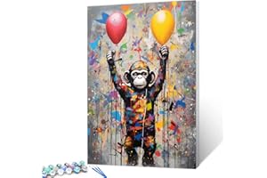Tucocoo Graffiti Art Paint by Numbers Kits 16x20 inch Canvas, DIY Digital Oil Painting for Adults with Brushes and Acrylic Pigment, Banksy Monkey Street Balloon Picture for Home Decor (Without Frame)
