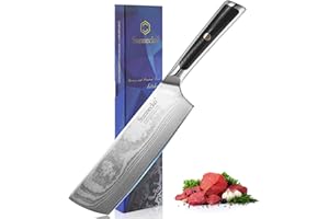 Sunnecko Couteau Cuisine Japonais Professionnel, Couteau Nakiri de Cuisine 18cm en Acier Damas 73 Couches Poignée G10, pour Trancher Légume Viande
