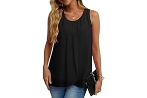 IWOLLENCE Womens Summer Vests Tops Blouses Chiffon Sleeveless Round Neck Lining Casual Shirts Flowy Ladies Tank Tops for Women UK
