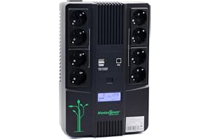U-Power UPS 850VA UPS oavbruten strömförsörjning, 480 W, LCD-skärm, 8 Schuko-uttag, USB, RJ45, elektriskt skydd för PC och nä