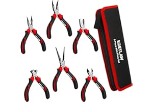 KRETLAW Mini Pliers Set 6Pcs - Needle Nose, Long Nose, Bent Nose, Diagonal, End Cutting and Linesman for DIY, Electronic Repairing & Jewelry with Pouch