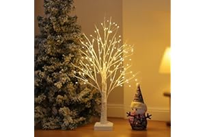 ETONSUNNY Drzewko świetlne brzozowe, 144 ciepłe białe diody LED, gałązki "zrób to sam", składane, zasilanie USB/na baterie, drzewko LED, Boże Narodzenie, Halloween, Wielkanoc, dekoracja salonu (białe)