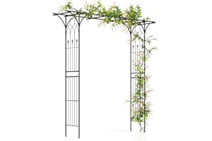 COSTWAY Rosenbogen Metall, Gartenbogen für Kletterpflanzen, Torbogen Garten, Rosengitter Rankhilfe, Rankgitter Rosenspalier, Rankbogen für Hinterhof Veranda Hochzeit Partys (206x53x206cm,Schwarz)
