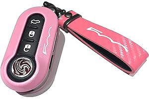 GENERIC Nordecco Glossy Key Fob Case Compatible with Fiat 500C 500-500L Abarth Grande Punto Brava Panda Stilo Linea DolceVita Club 2023 (Pink Key Ring, Glitter Pink Case)