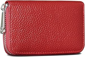 GADIEMKENSD Credit Bank Card Holder RFID Blocking Genuine Leather Mini Credit Card Wallet Purse with Zipper Womens Small id Compact Slim Blocked Zip Accordion Case Wallets for Women Men (Wine Red)