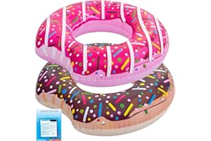 TJMOLTEN Pool Inflatables - Swim Ring for Pool Floats | Rubber Ring for swimming - 2x donut Swim Rings in pink & brown with repair patch - Inflatable Pool Floats for adults kids - 107cm, bestway Swimming Ring