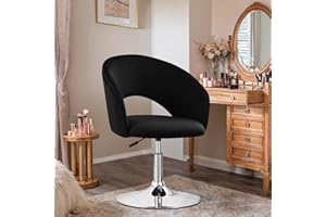 Ckaff Chaise de Coiffeuse Pivotante, Tabouret de Maquillage Réglable en Hauteur avec Dossier et Socle - Fauteuil de Salon Relax et Salle à Manger, Noir