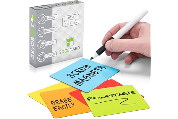 2DOBOARD Étiquettes Magnétiques Réinscriptibles - 7,5 x 7,5 cm Couleurs Variées - 25 Pièces - Étiquette Magnétique, Magnet Tableau Blanc, Aimant Tableau Blanc et Kanban (Mix - 5 Couleurs)