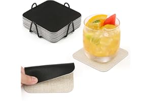 Chitomars Sottobicchieri in Ecopelle Set di 12, Doppia Faccia Antiscivolo Sottobicchiere Lavabili Sottobicchieri in Vinile Set per Birra Bottiglie, Boccali, Tazze per Caffè (Crema Nero, Set di 12)