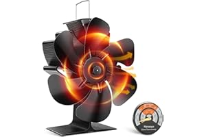 Hanaoyo Stove Fan, 6 Blades Log Burner Fan Heat Powered, Silent Operation, for Log Burner/Wood/Fireplace, Stove Top