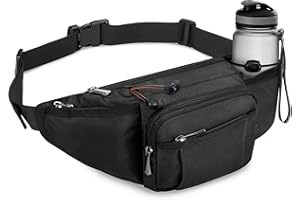 Wiserset Bauchtasche für Herren und Damen, Gürteltasche mit Flaschenhalter Gurt Verstellt Hüfttasche mit 6 Reißverschlusstaschen für Wandern Hundespaziergänge Joggen Radfahren Reisen Laufen, Schwarz