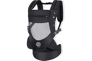 ebrainit marsupio neonati ergonomico 3D Mesh avvolgente e traspirante Porta bebe 4 Posizioni con cappuccio rimovibile regolabile dai 4 mesi a 18kg. 100% cotone di qualità (Black)