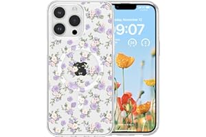 RALEAVO Magnetyczne etui na iPhone'a 13 Pro, kompatybilne z Magsafe, urocze kwiaty, dla dziewcząt i kobiet, przezroczyste, silikonowe, odporne na wstrząsy, etui ochronne do iPhone’a 13 Pro, fioletowy