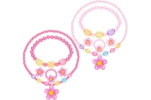 Aeaocvo Kinderschmuck 2 Sets Rosa Kleinkind Schmuck, Prinzessin Schmuck für kleine Mädchen, inklusive Halskette, Armbänder, Ringe und Clip-Ohrringe, Mädchenschmuck Set für Verkleiden und Kostümspiele