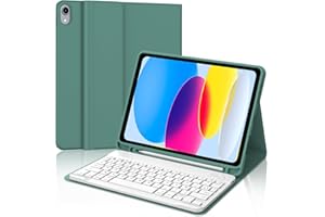 JADEMALL Etui Clavier pour iPad 10eme Generation - Coque Clavier iPad 10eme Generation 2022 10.9", AZERTY Français Bluetooth Clavier Détachable pour iPad 10 ème Génération A2696/ A2757/ A2777, Vert foncé