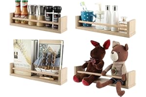 EasyPAG Pack of 4 Wood Nursery Versatile Floating Shelves,Wall Mounted Spice Rack,Book Organiser,Decoration Holder,Display Shelf for Bedroom,Living Room,Bathroom,Natural