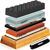 CWINDY 3000/8000, 400/1000 Grit Knife Sharpening Stone Whetstones Set Angle Guide, Bamboo Base and Flattening Stone Included