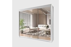 INTERWOOD 2&3 Mirror Sliding Door wardrobe for Bedroom Furniture with Shelves,Hanging Rails (White, 250cm)