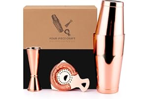 Jettory Boston Shaker Set - 4-teiliges Cocktail Shaker-Kit mit 18/28 oz Boston Shaker Edelstahl, Barsieb und Messbecher, in Einer stilvollen Geschenkbox - Ideal für die Hausbar Einsatz (Roségold).