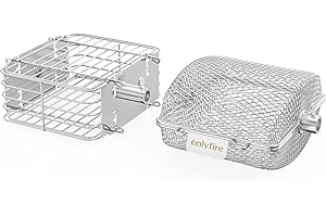 onlyfire 2-Piece Combination Stainless Steel Rotisserie Spit Grill Basket Cage, Fits most Charcoal and Gas grills, Rectangular+Round