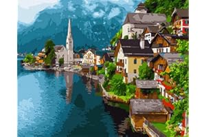 TISHIRON Paint by Number Kits, European Town DIY Paint by Numbers for Adults Kids Beginner, Landscape Adult Paint by Numbers with Brushes and Acrylic Pigment, Frameless Canvas Wall Art 16X20 Inch