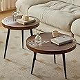 DAYONG Round Coffee Table Set of 2, Modern Circle Natural Wood Finsh Side and End Table Sets for Living Room, Sturdy and Easy Assembly