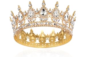 HENGKAIXUAN Tiara redonda completa para niñas, corona de cristal, corona de reina, tiaras barrocas, diamantes de imitación brillantes, tocado de princesa, carnaval, joyería para disfraz de reina, boda,