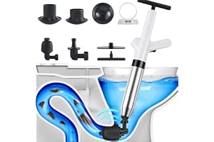 Avloppsrensarpump, högtrycksrörrensare, tryckluft, toalettplunger, tryckluftsrörrensare, set med 4 utbytbara huvuden, rörrensningspump, toalettplunger för toaletter, handfat och avlopp