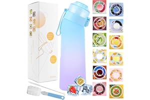 JUCHRZEY Trinkflasche mit Geschmack, Verbessertes Air Flasche Set mit 8 Geschmack und Reinigungsset, Wasserflaschen mit Geschmack, BPA-frei Flasche Starter Set, 0 Zucker 0 Kalorien (Farbverlauf Blau Neu)