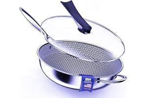 Kiseely Padella Wok, Wok ibrido per friggere da 34cm con coperchio, Wok antiaderente con manico Stay-Cool, compatibile con tutti i piani cottura compresi quelli a induzione (ED2)