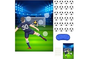 PLULON Soccer Party Games for Kids Pin The Soccer on the Goal Birthday Party Games Football Poster with Soccer Ball Stickers for Soccer Birthday Party Supplies Classroom Family Activities