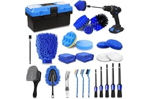 SLIBENTP 27Pcs Lot de Brosse Nettoyage Voiture,Brosse Jante Voiture Pinceau Detailing Auto,kit de détail de voiture,Kit de Brosse Nettoyage Voiture Interieur Exterieur,Brosse Nettoyage Perceuse Électrique