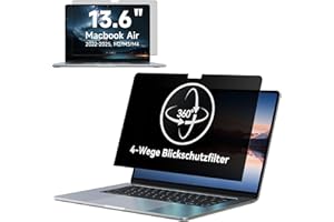 IPROKKO 360° Blickschutzfolie für MacBook Air 13,6 Zoll (M2/M3, 2022/2024)& MacBook Air 13 Zoll M4 2025, Selbstklebender Anti Glare Blaulicht Mac Sichtschutzfolie, Vier-Wege Blickschutzfilter