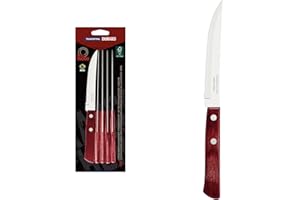 Tramontina 6 Pieces Steak/Pizza Knife Set, Stainless Steel, Red Colour, 5-Inches, 29899/154