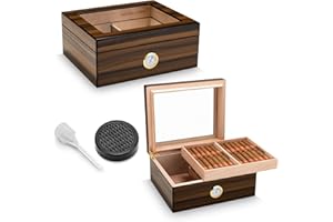 CIGARLOONG Zigarren Humidor Zedernholz, Glasplatte, Humidor mit Luftbefeuchter&Hygrometer, Geschenke für Männer (M für 50 Zigarren)