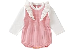 Borlai Nouveau-né Bébé Fille à Volants Tricoté Barboteuse à Manches Longues Body Combinaison une Pièce Tenues Pull Infantile Vêtements d'hiver