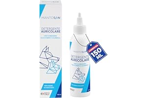 Mantosan Detergente Auricolare Cani Gatti 150ml Ceruminolitico con Clorexidina Olio di Neem Calendula per Pulizia Orecchie Condotto Uditivo Prurito Ammorbidisce Cerume Naturalmente Sgradito a Insetti