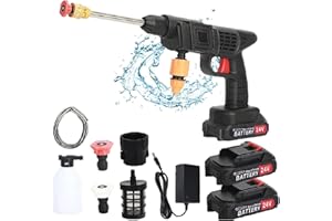 BSOMAM Kit de nettoyage à pression sans fil 24 V Batterie 1500 mAh 3 buses Nettoyeur haute pression portable pour voitures, sols et fleurs