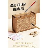 KutuTR Ahşap Kumbara, Para Biriktirme Kutusu, MDF, Ceviz, Tasarruf Challenge Sistemi, Motivasyon Hedef Kutusu, Kalem Hediyeli