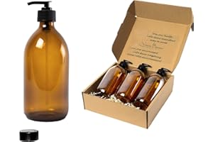 NOMARA ORGANICS MADE WITH LOVE Nomara Organics Amber Soap Dispenser Bottles with Lockable Pumps, 4 Pack, BPA Free Glass, Reusable and Refillable for Handwash, Shampoo, Lotion, oil, or Organic Cosmetics, Gift Set, 300mL