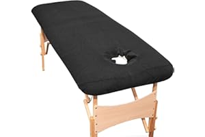 aztex Copertura protettiva per lettini da massaggio di lusso, con o senza foro per il viso, adatta per saloni, spa e terapisti - Con foro per il viso - Nero